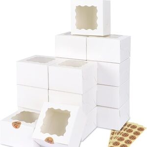 NWT Food Grade Bakery Gift Boxes, 50 pcs, 4"x4"x2.5" White with Top Window